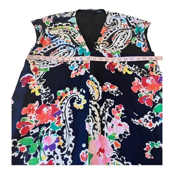 Ralph Lauren LRL Black Floral Inverted‎ Pleat VNeckline Knee Length Shift Dress - Picture 12 of 14